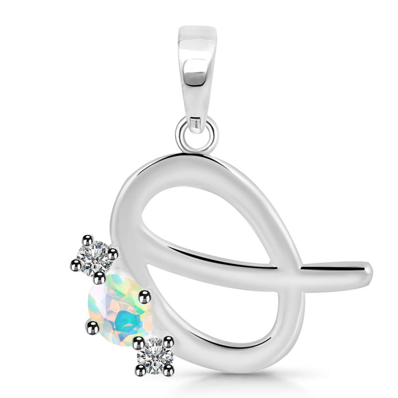 Opal & White Topaz Alphabet Q Pendant OPL-RDA-69.