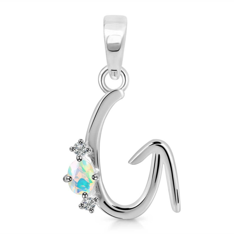 Opal & White Topaz Alphabet G Pendant OPL-RDA-7.