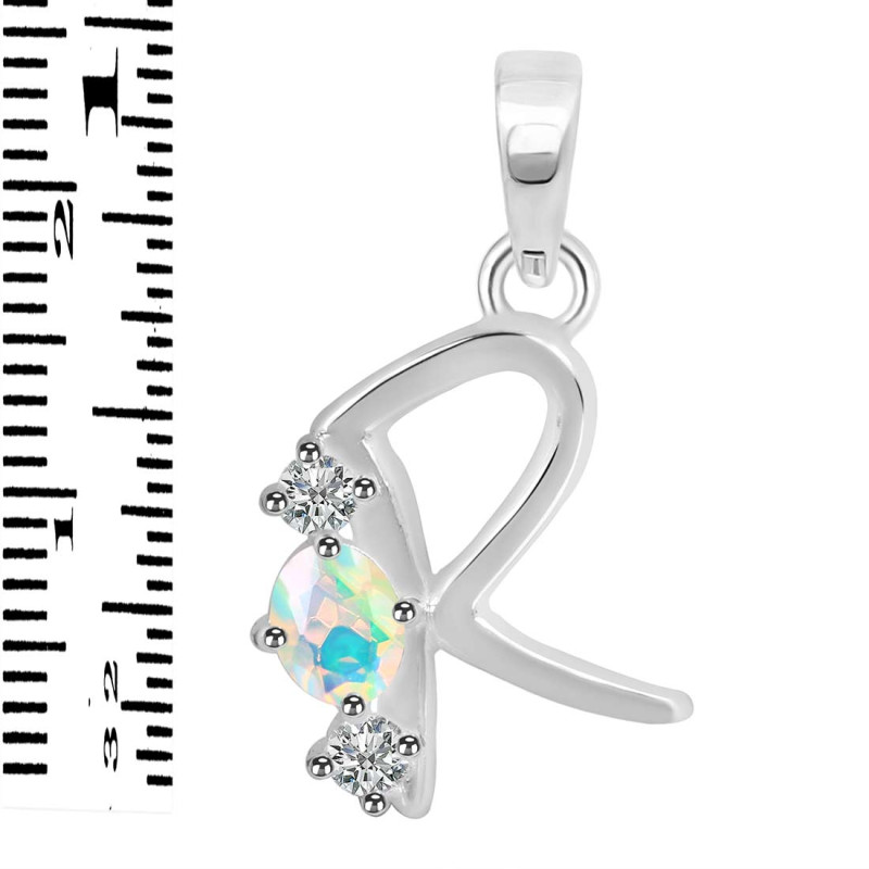 Opal & White Topaz Alphabet R Pendant OPL-RDA-70.
