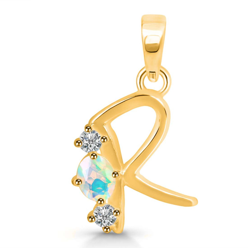 Opal & White Topaz Alphabet R Pendant OPL-RDA-70.