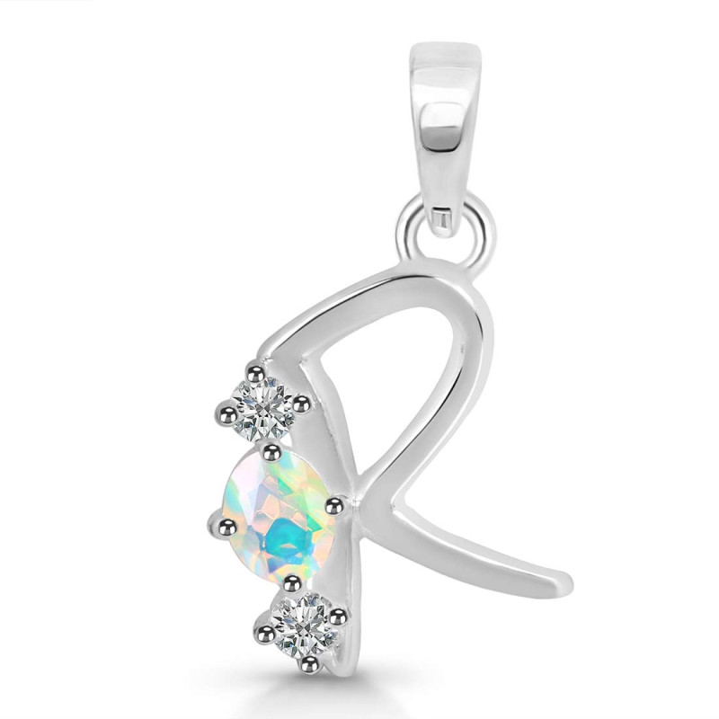 Opal & White Topaz Alphabet R Pendant OPL-RDA-70.