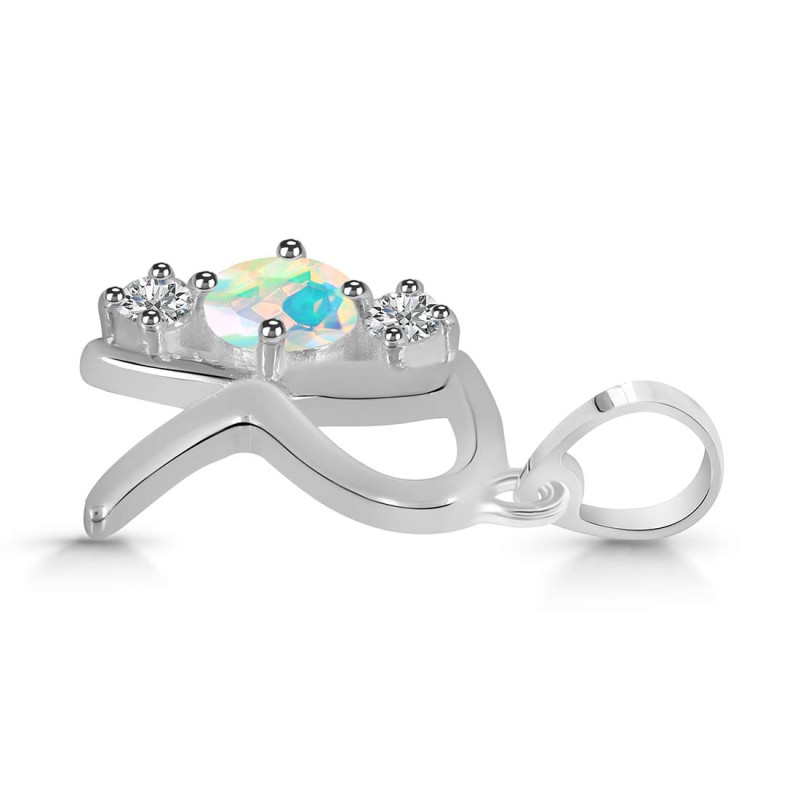Opal & White Topaz Alphabet R Pendant