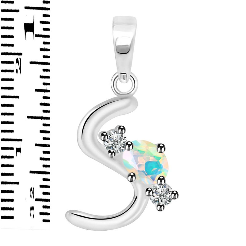 Opal & White Topaz Alphabet S Pendant OPL-RDA-71.