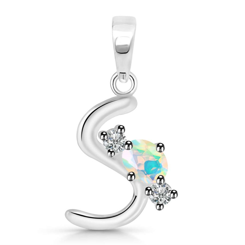 Opal & White Topaz Alphabet S Pendant OPL-RDA-71.