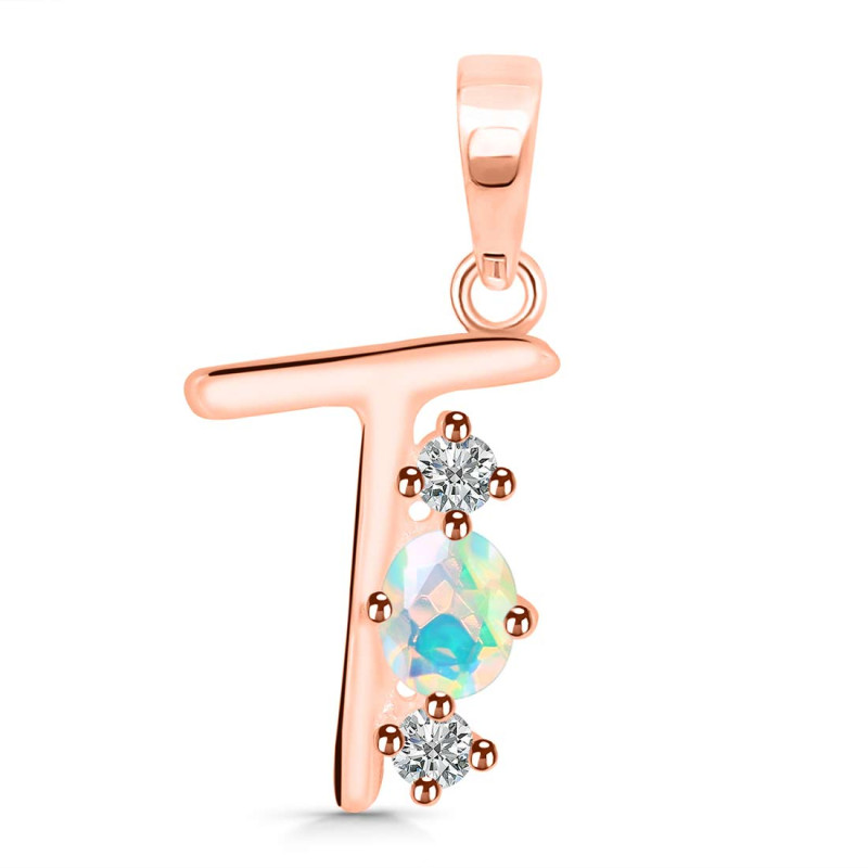 Opal & White Topaz Alphabet T Pendant OPL-RDA-72.