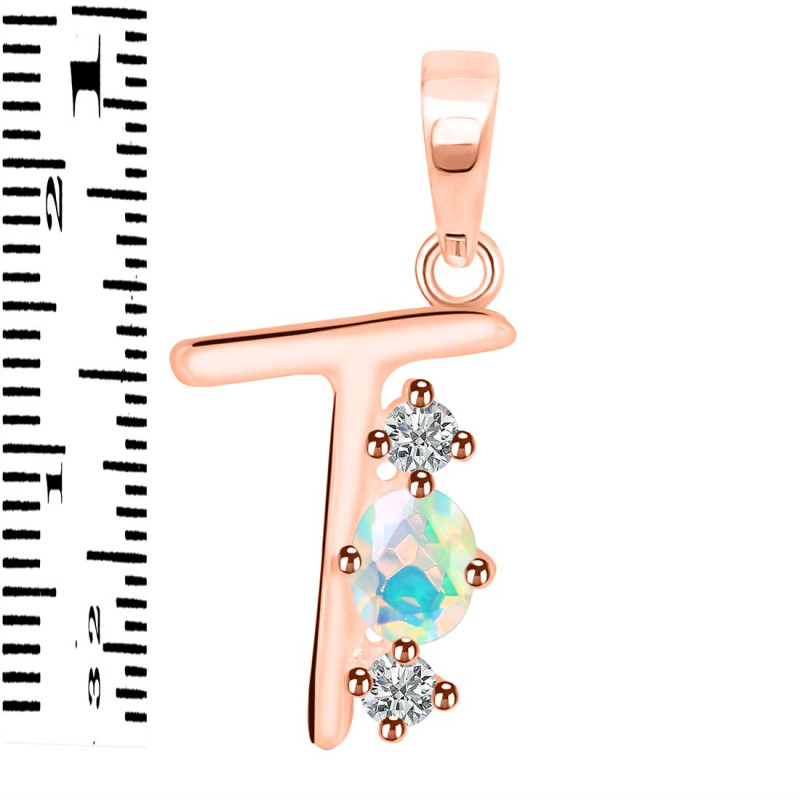 Opal & White Topaz Alphabet T Pendant OPL-RDA-72.