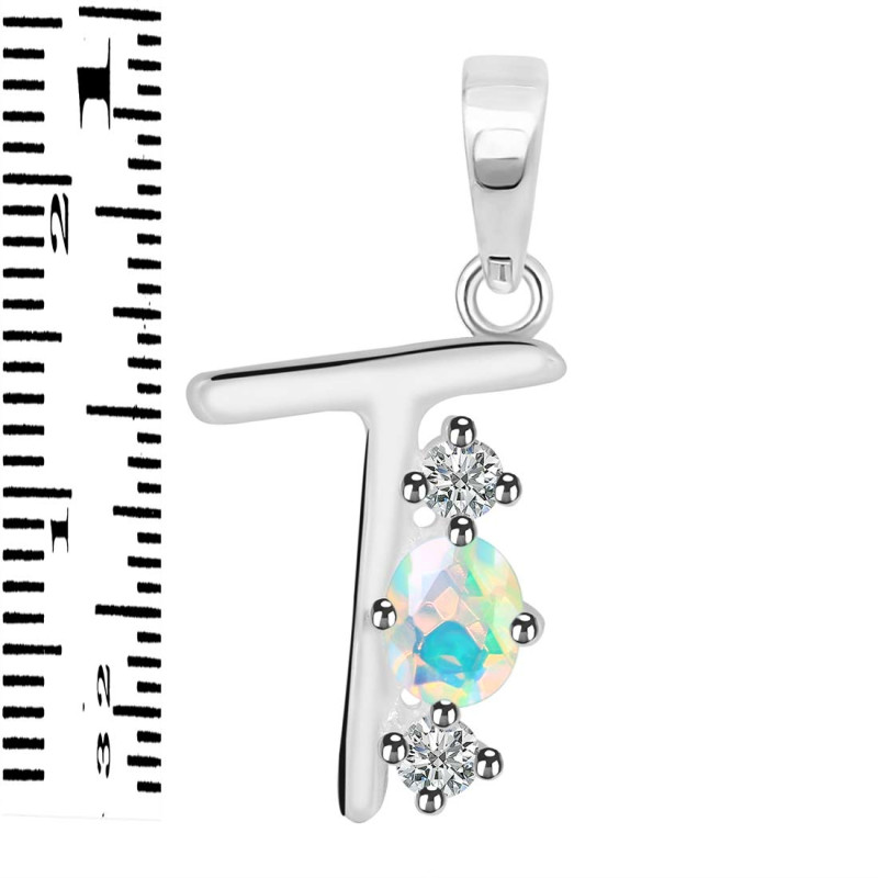Opal & White Topaz Alphabet T Pendant OPL-RDA-72.