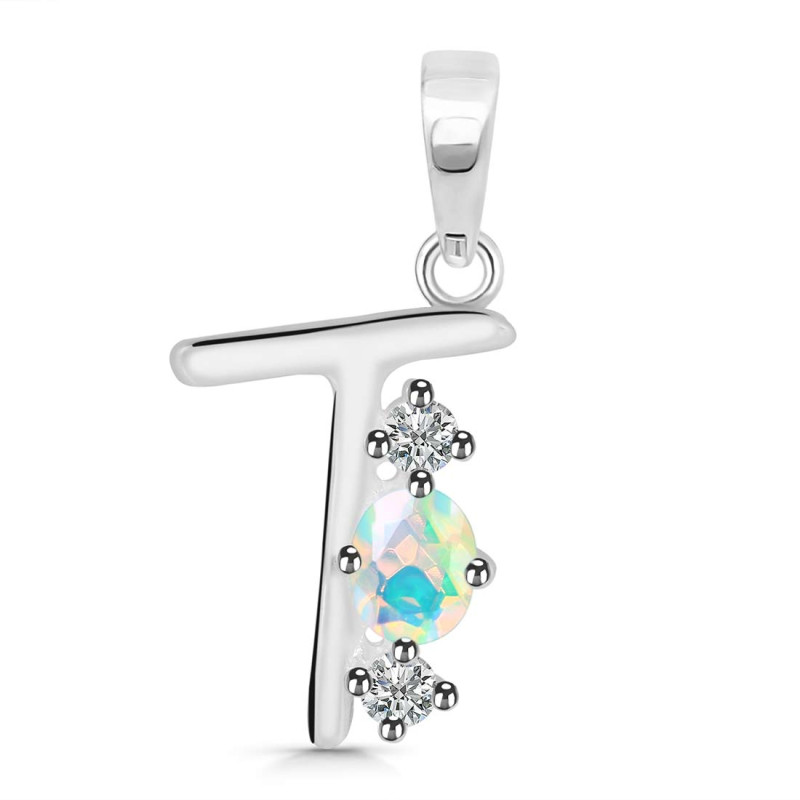 Opal & White Topaz Alphabet T Pendant OPL-RDA-72.