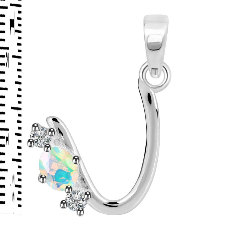 Opal & White Topaz Alphabet U Pendant OPL-RDA-73.
