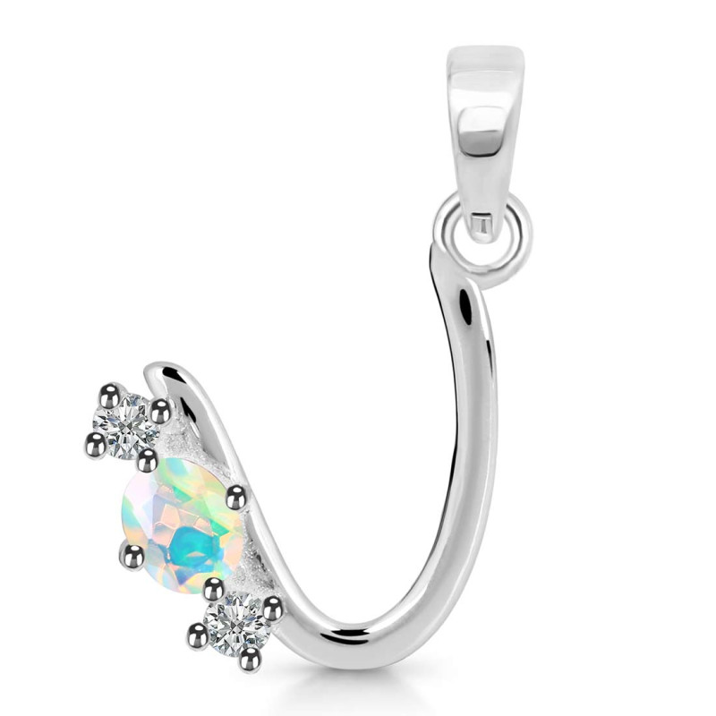 Opal & White Topaz Alphabet U Pendant OPL-RDA-73.