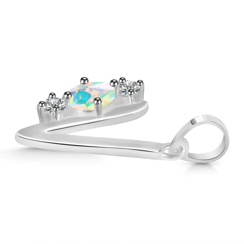 Opal & White Topaz Alphabet V Pendant