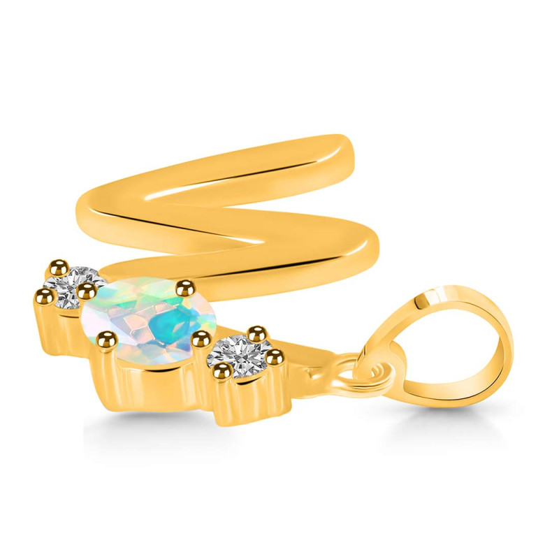 Opal & White Topaz Alphabet W Pendant OPL-RDA-75.