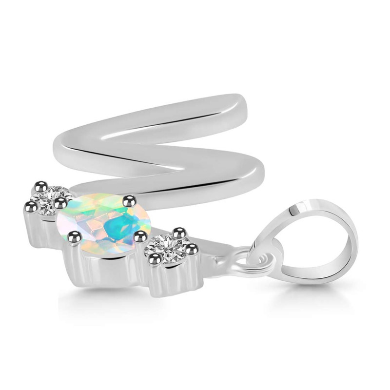 Opal & White Topaz Alphabet W Pendant