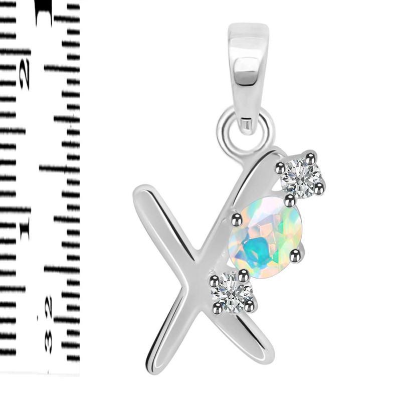 Opal & White Topaz Alphabet X Pendant OPL-RDA-76.