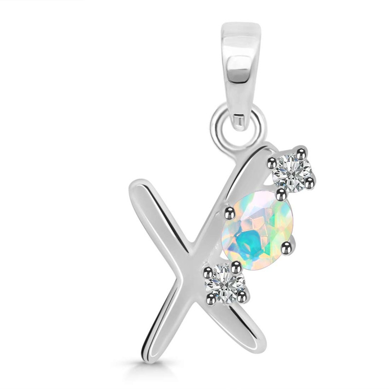 Opal & White Topaz Alphabet X Pendant OPL-RDA-76.