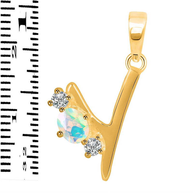 Opal & White Topaz Alphabet Y Pendant OPL-RDA-77.