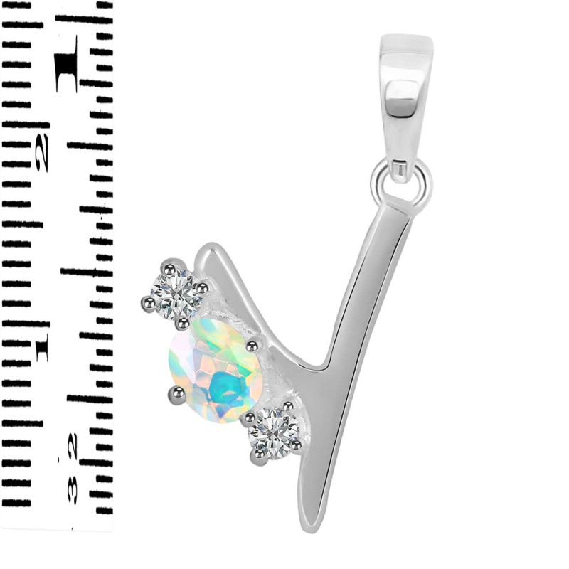 Opal & White Topaz Alphabet Y Pendant OPL-RDA-77.