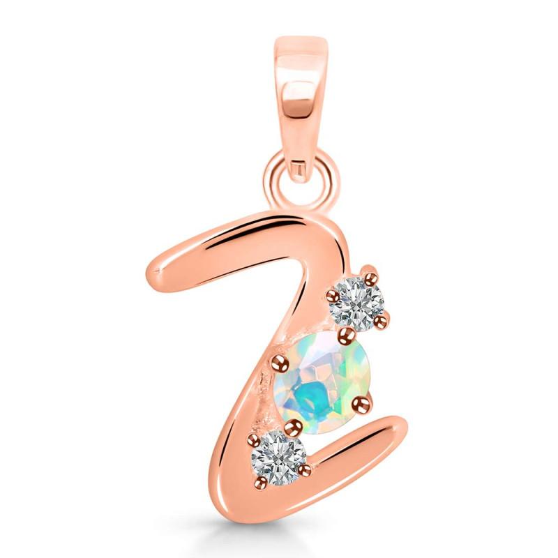 Opal & White Topaz Alphabet Z Pendant OPL-RDA-78.