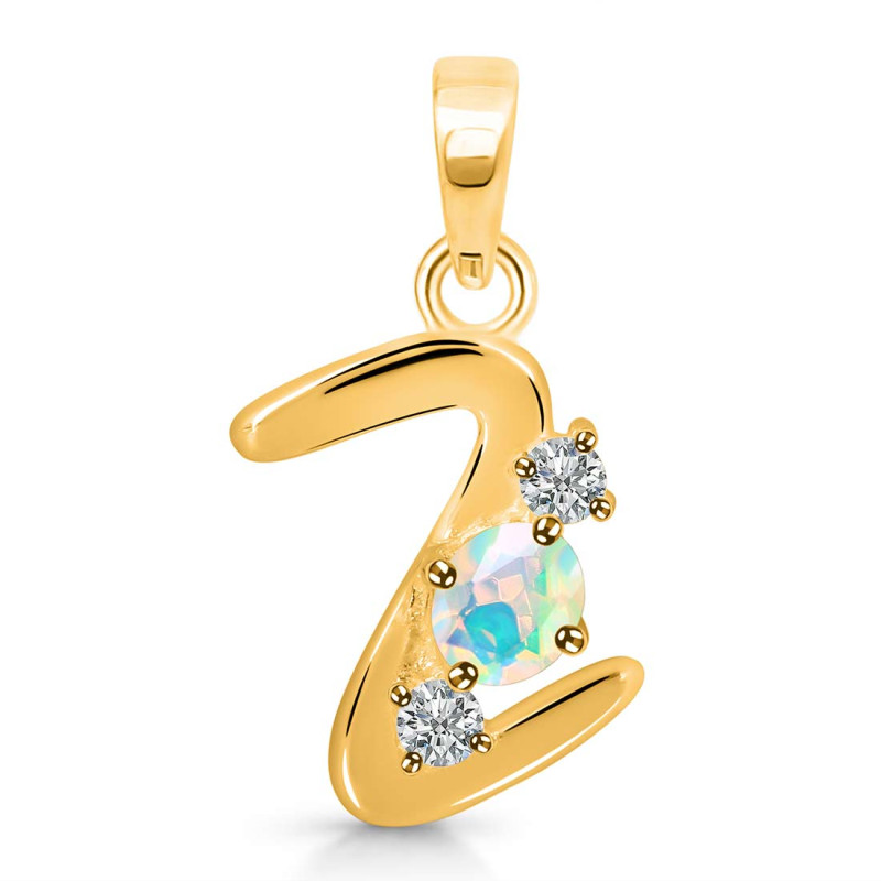 Opal & White Topaz Alphabet Z Pendant OPL-RDA-78.