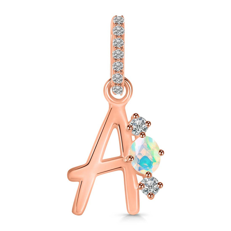 Opal & White Topaz Alphabet A Pendant OPL-RDA-79.