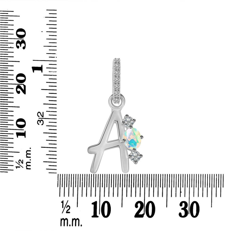 Opal & White Topaz Alphabet A Pendant OPL-RDA-79.