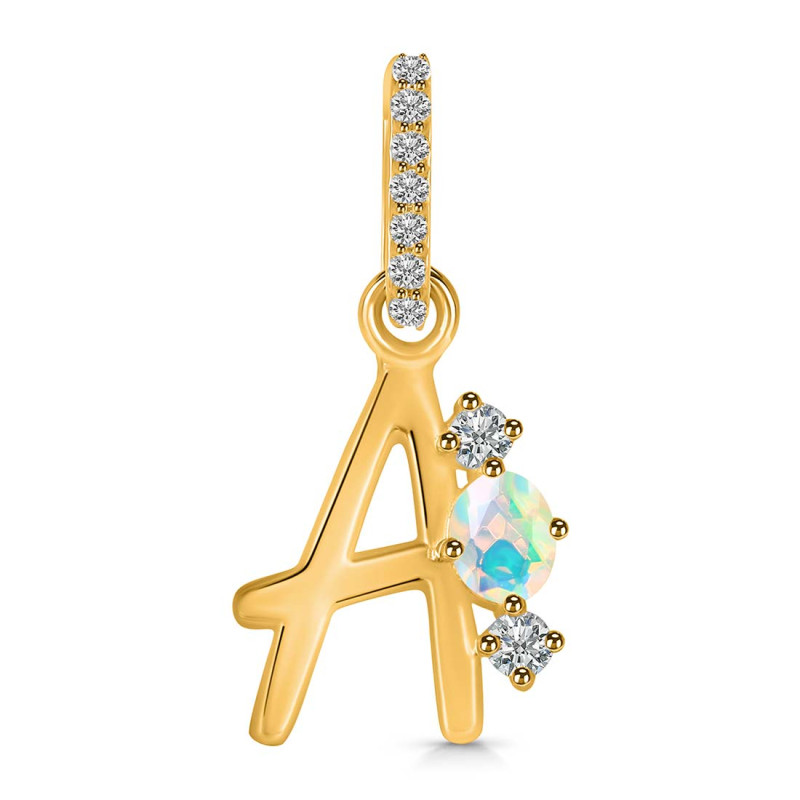 Opal & White Topaz Alphabet A Pendant OPL-RDA-79.