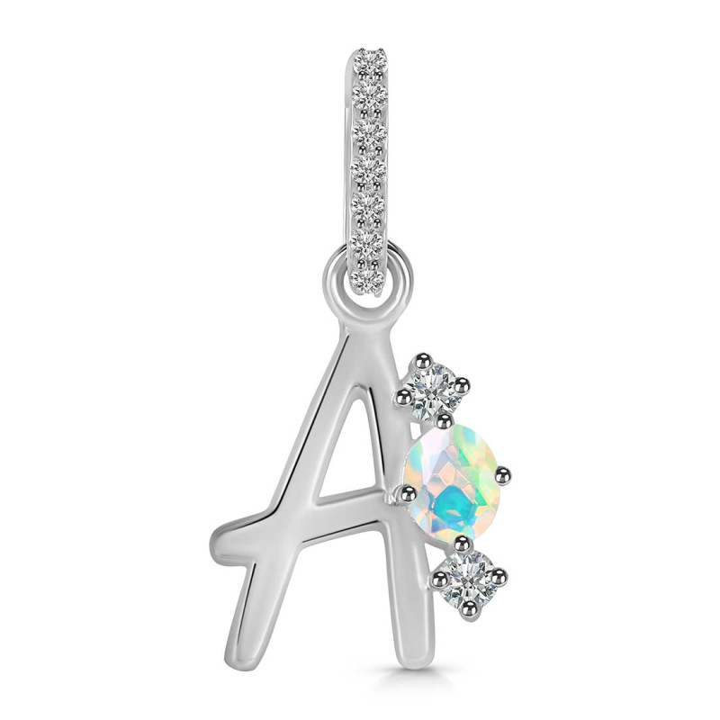 Opal & White Topaz Alphabet A Pendant OPL-RDA-79.