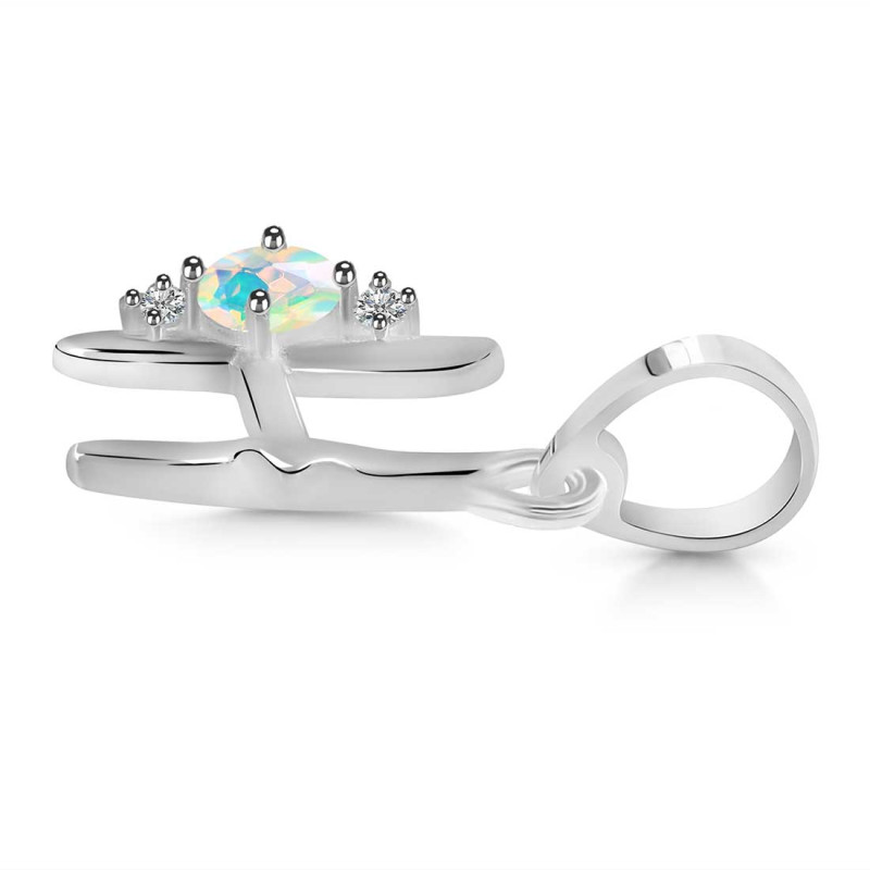 Opal & White Topaz Alphabet H Pendant