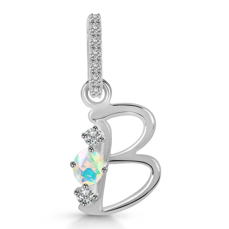 Opal & White Topaz Alphabet B Pendant OPL-RDA-80.