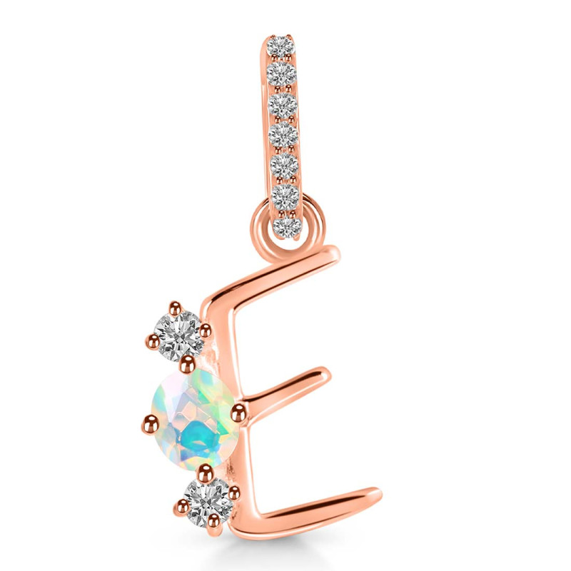 Opal & White Topaz Alphabet E Pendant OPL-RDA-83.