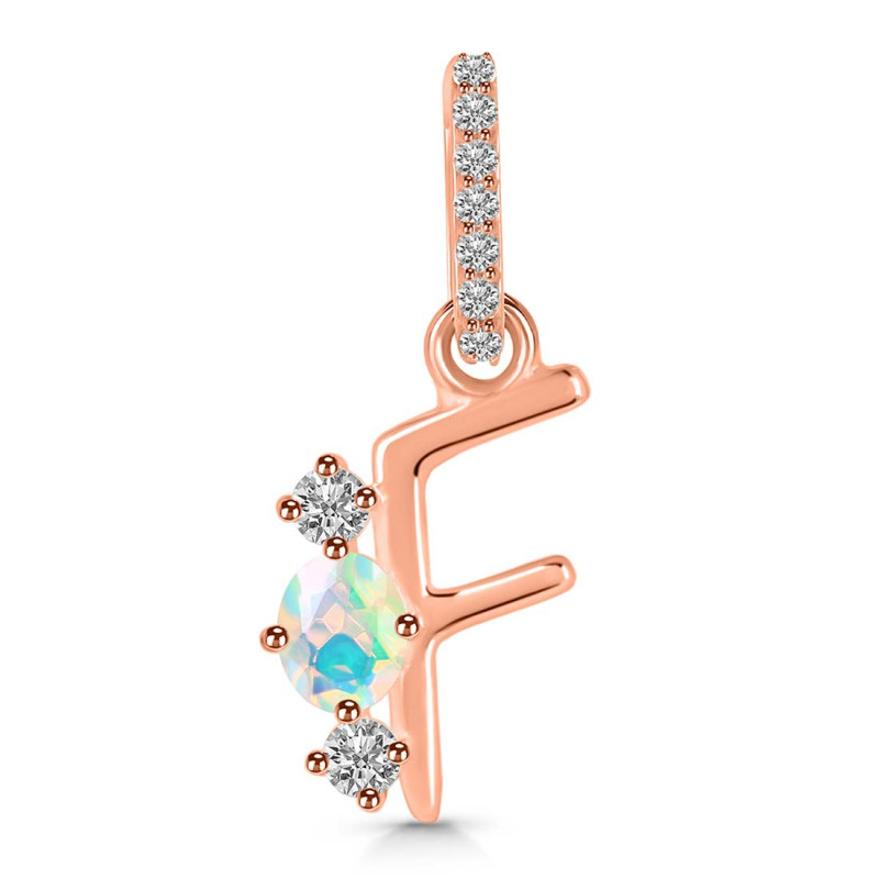 Opal & White Topaz Alphabet F Pendant OPL-RDA-84.