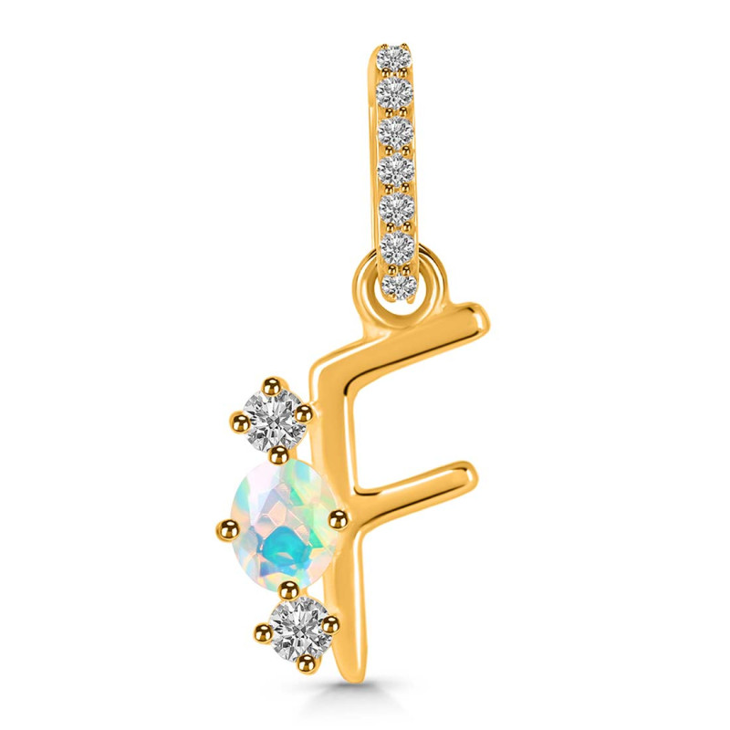 Opal & White Topaz Alphabet F Pendant OPL-RDA-84.