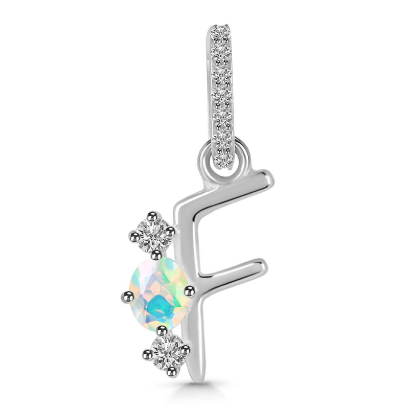 Opal & White Topaz Alphabet F Pendant OPL-RDA-84.