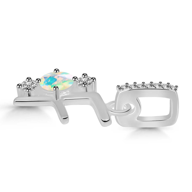 Opal & White Topaz Alphabet F Pendant