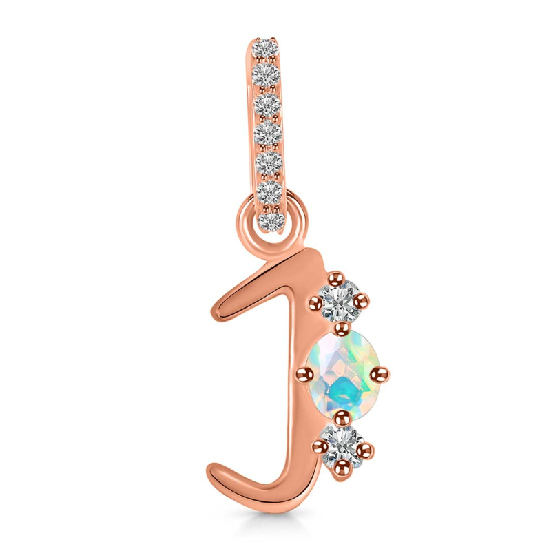Opal & White Topaz Alphabet J Pendant OPL-RDA-88.