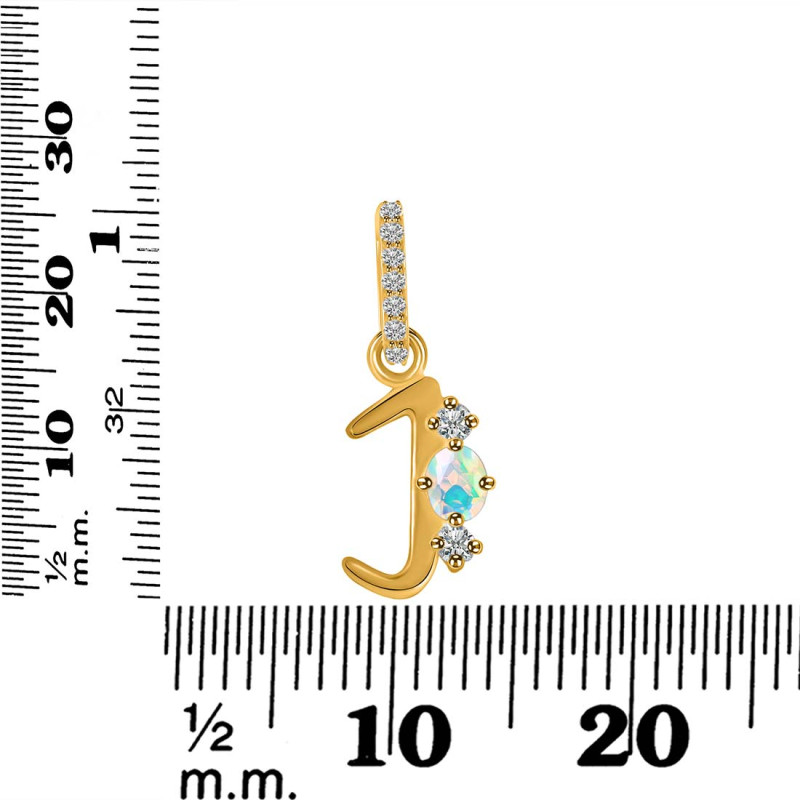 Opal & White Topaz Alphabet J Pendant OPL-RDA-88.