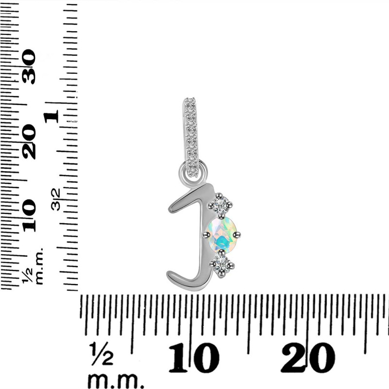 Opal & White Topaz Alphabet J Pendant OPL-RDA-88.
