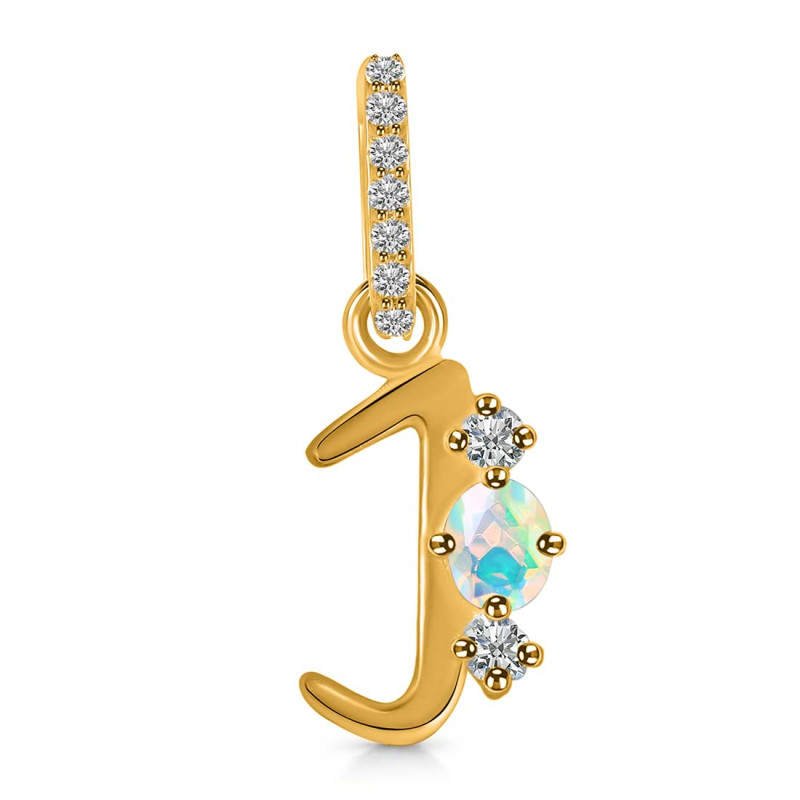 Opal & White Topaz Alphabet J Pendant OPL-RDA-88.