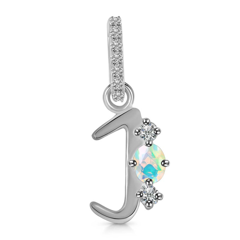 Opal & White Topaz Alphabet J Pendant OPL-RDA-88.