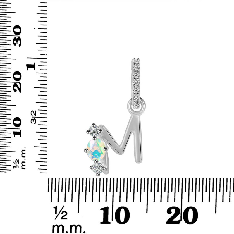 Opal & White Topaz Alphabet M Pendant OPL-RDA-91.