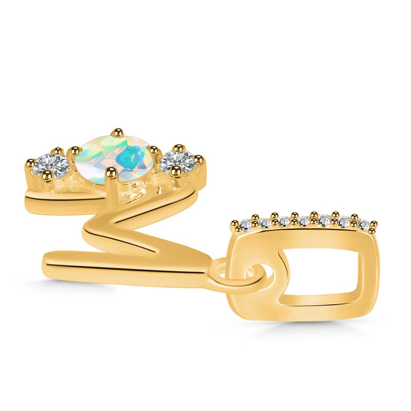 Opal & White Topaz Alphabet M Pendant OPL-RDA-91.