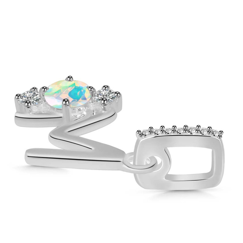 Opal & White Topaz Alphabet M Pendant