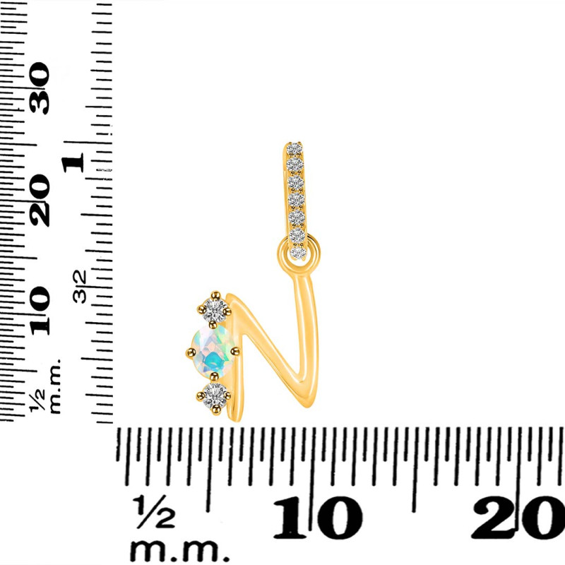 Opal & White Topaz Alphabet N Pendant OPL-RDA-92.
