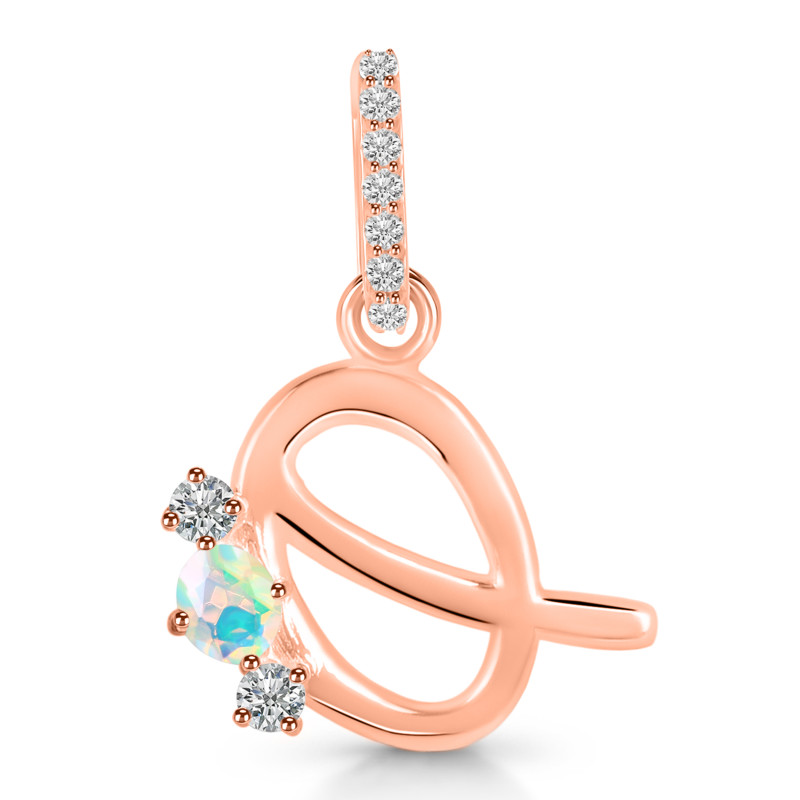 Opal & White Topaz Alphabet Q Pendant OPL-RDA-95.