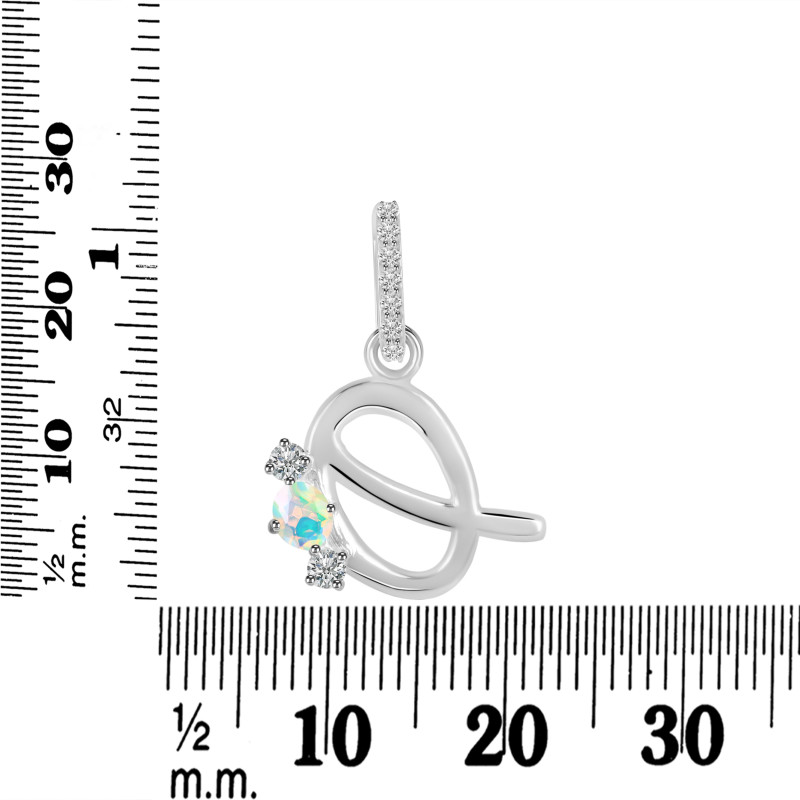 Opal & White Topaz Alphabet Q Pendant OPL-RDA-95.
