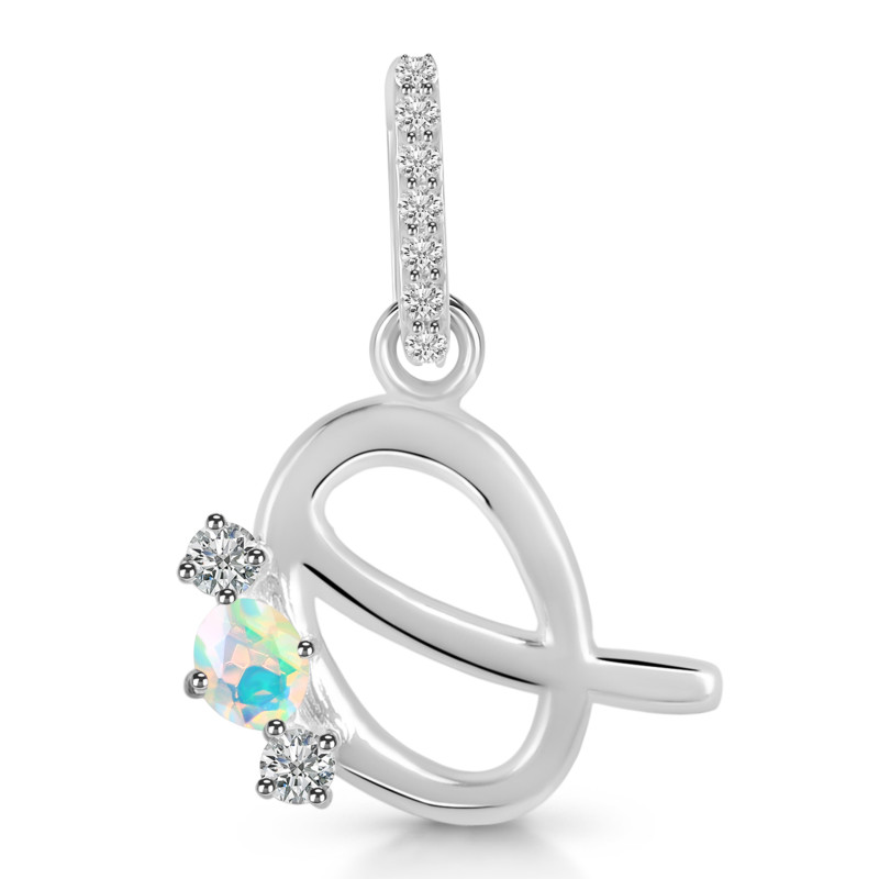 Opal & White Topaz Alphabet Q Pendant OPL-RDA-95.