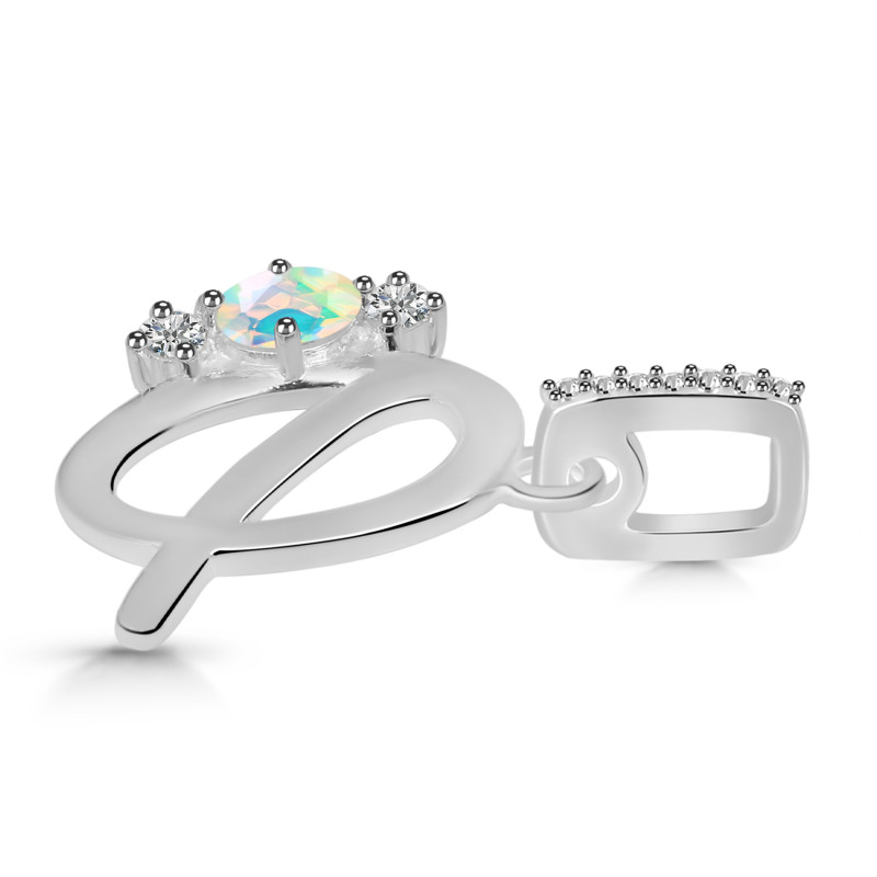 Opal & White Topaz Alphabet Q Pendant