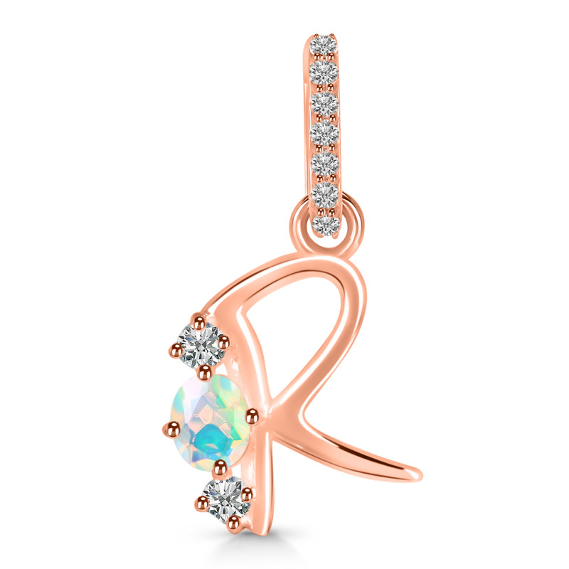 Opal & White Topaz Alphabet R Pendant OPL-RDA-96.