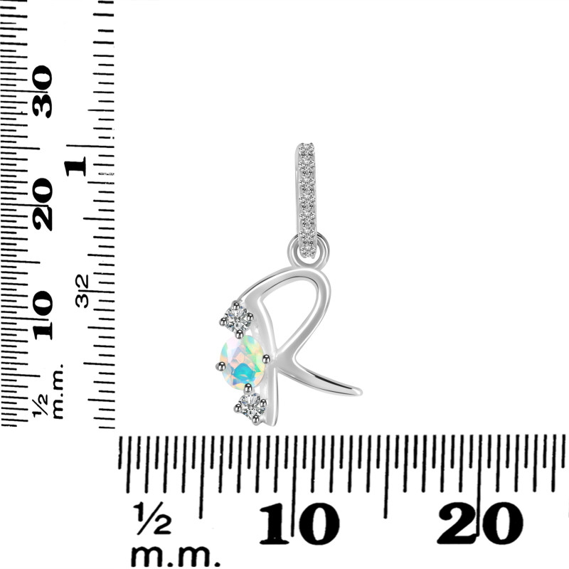 Opal & White Topaz Alphabet R Pendant OPL-RDA-96.