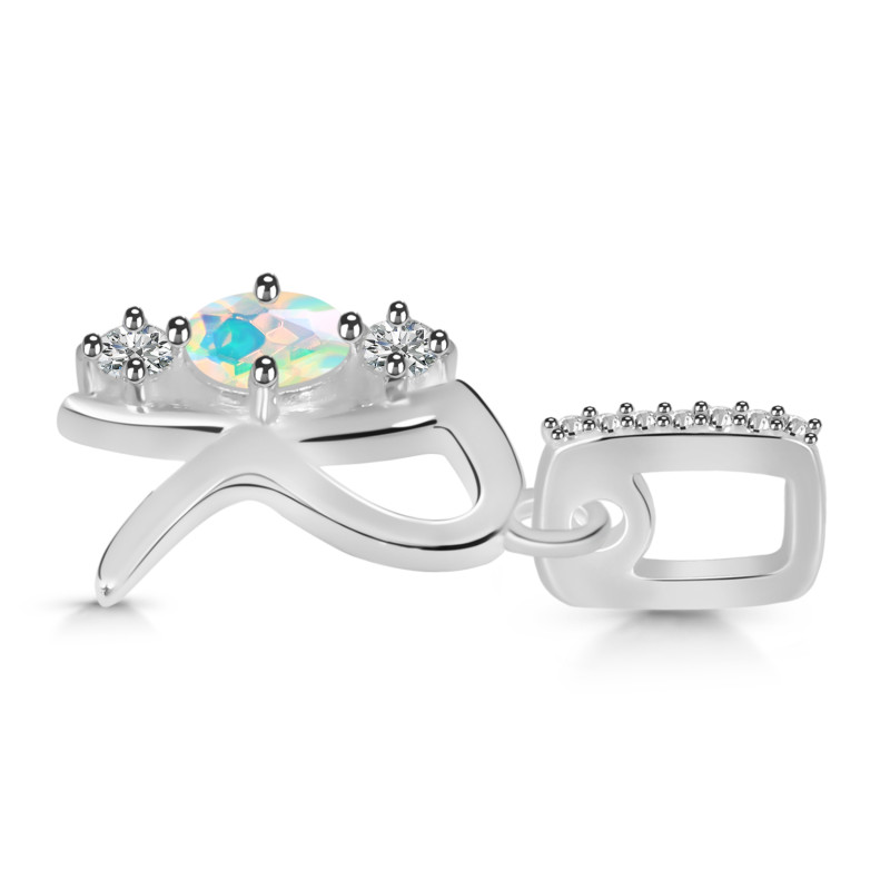 Opal & White Topaz Alphabet R Pendant